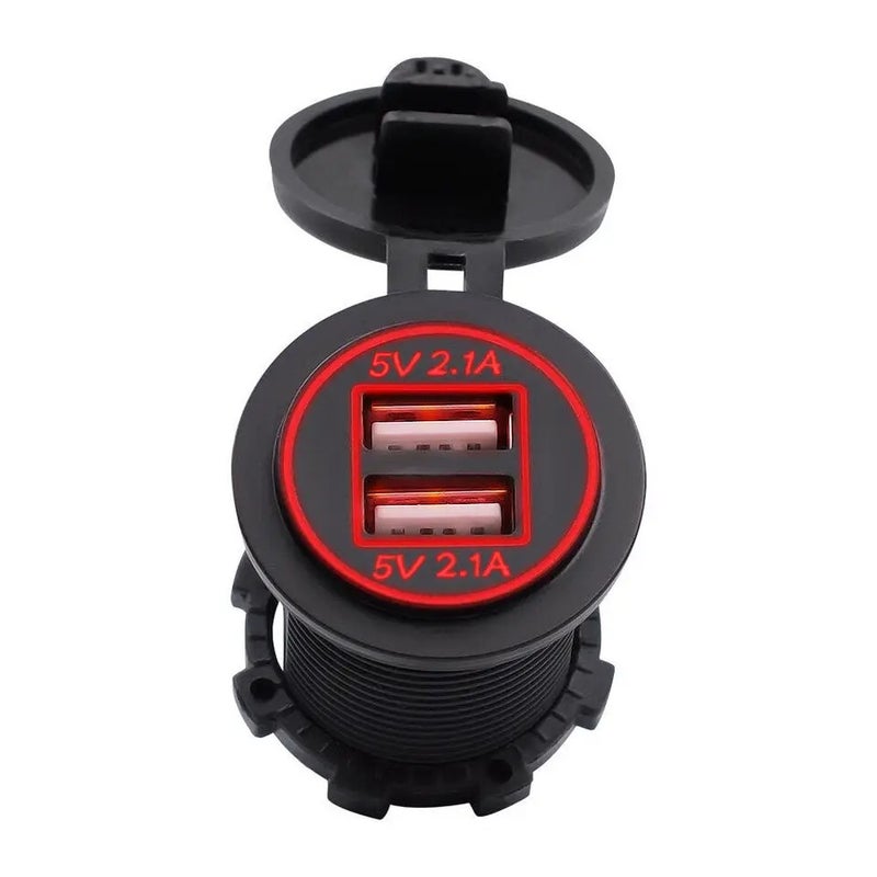Bluejw 12V/24V Car Cigarette Lighter Socket with Dual 2.1A USB Charger, LED Power Outlet Adapter for Automobile, Boat, Marine, RV, Bus - Image 1